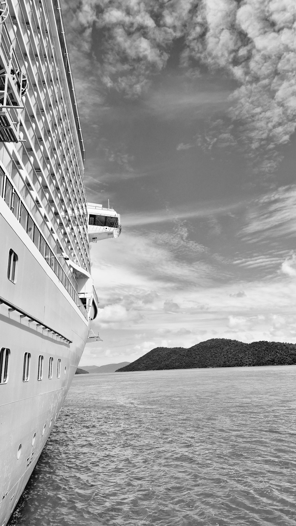 a black and white photo of a cruise ship