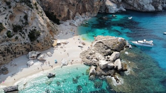a group of people on a beach next to a body of water