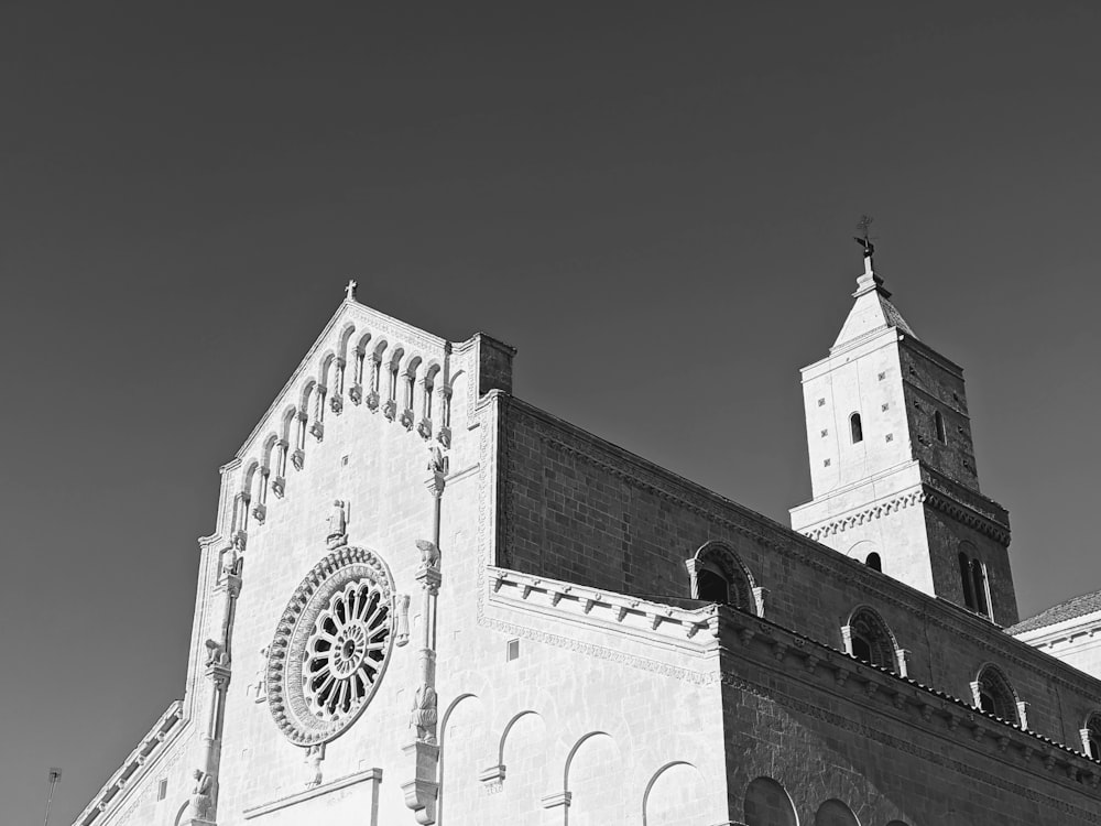 a black and white photo of a church