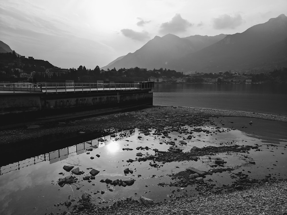 a black and white photo of a body of water