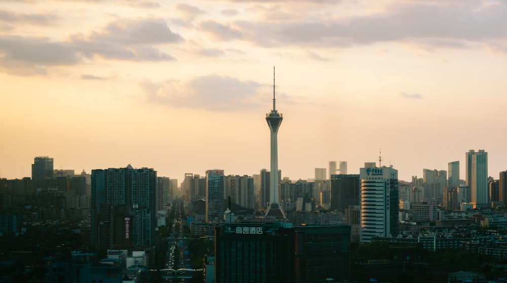 a view of a city with tall buildings