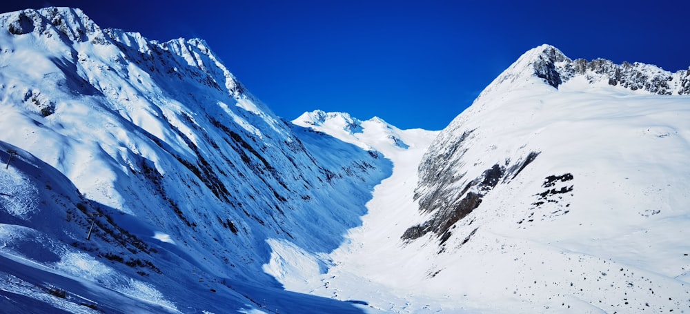 a snow covered mountain with a blue sky in the background