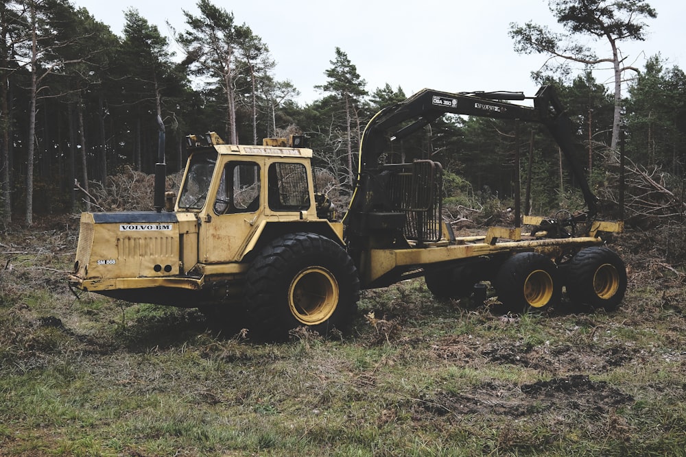 a tractor is parked in the middle of a field