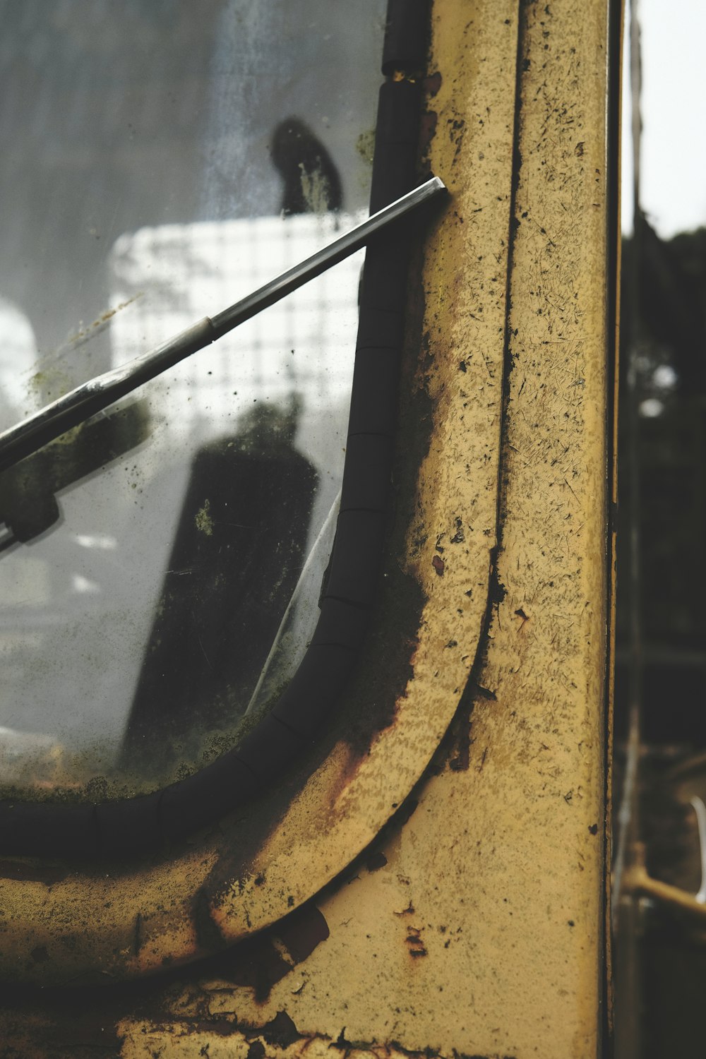 a close up of the window of a truck