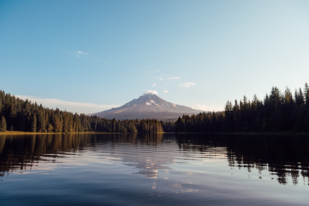 a lake with a mountain in the background