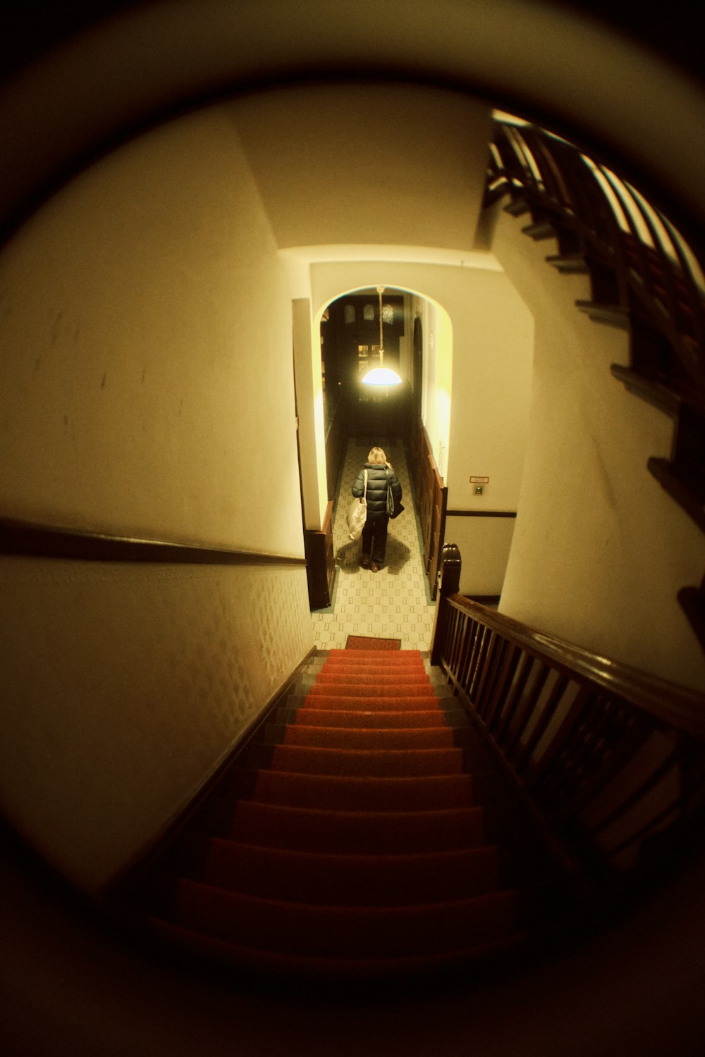 a person walking down a set of stairs