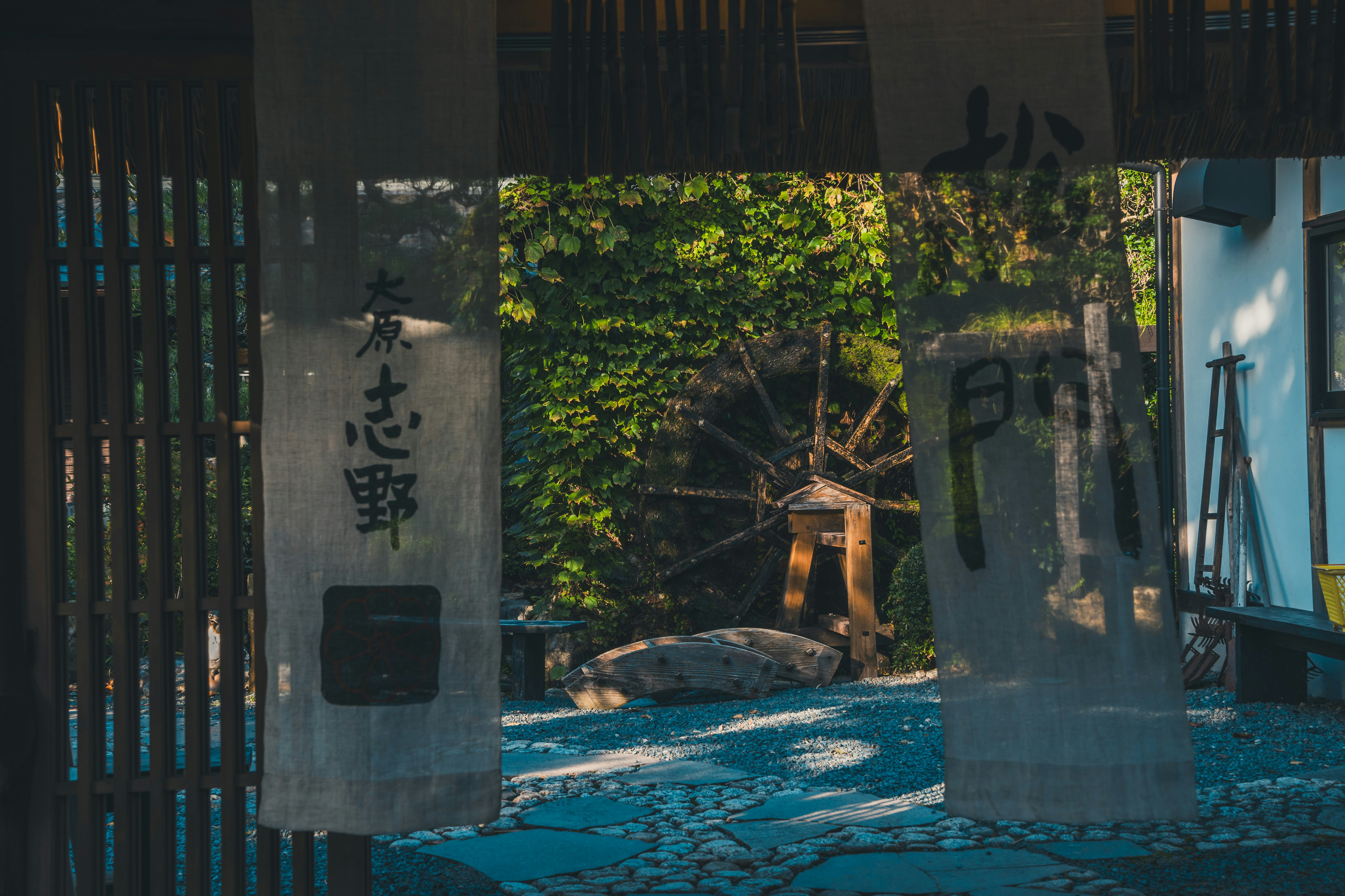 a couple of pillars that have writing on them