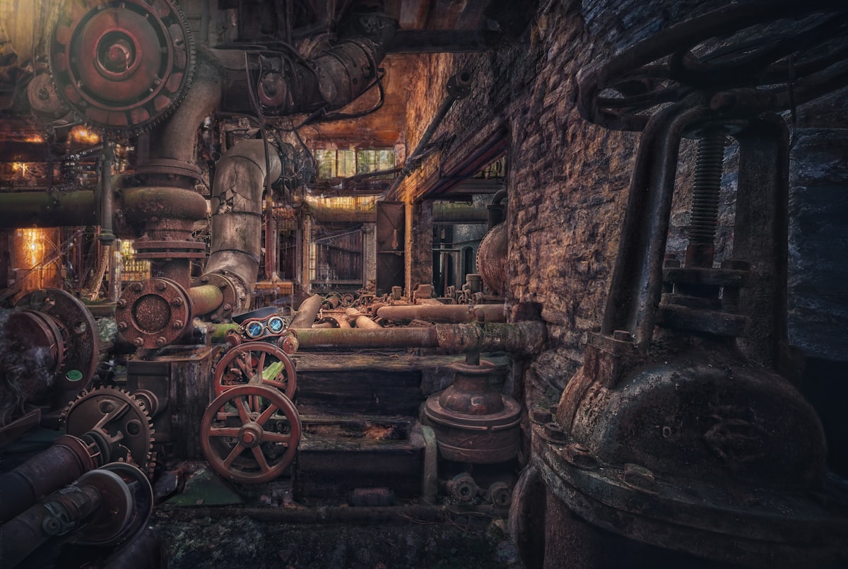 Old factory machinery hall