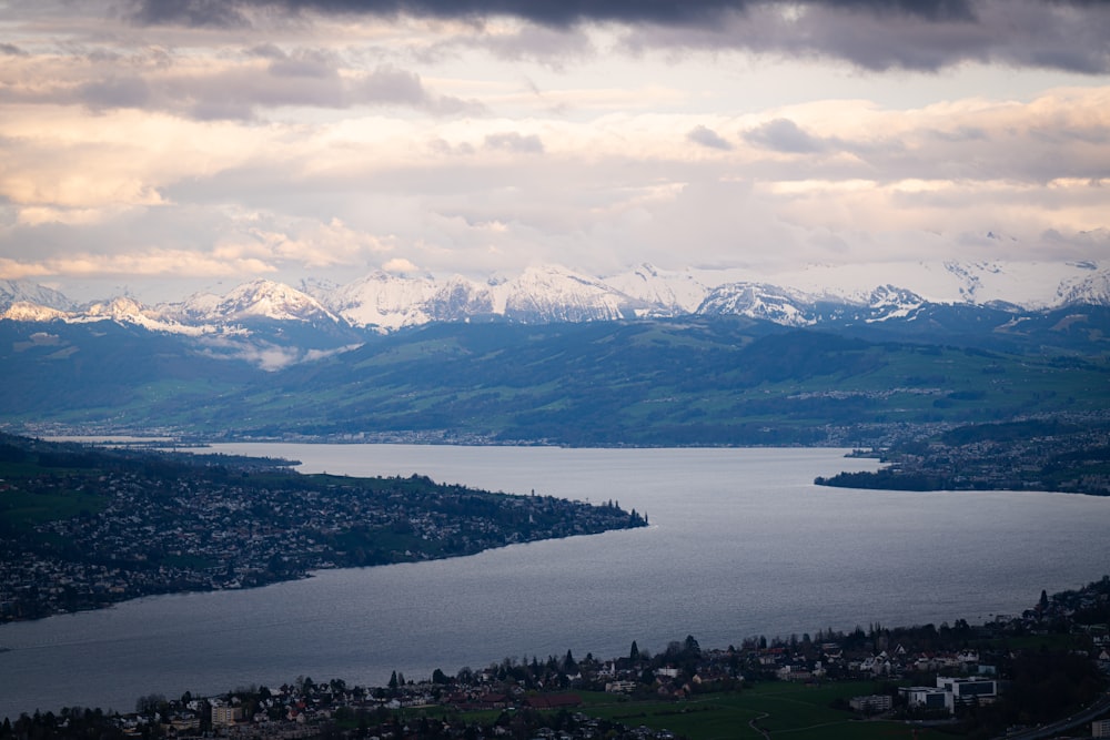 a large body of water surrounded by mountains