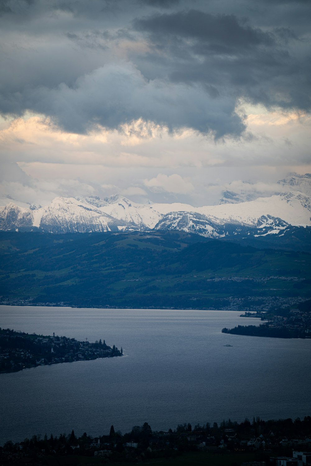 a large body of water surrounded by mountains