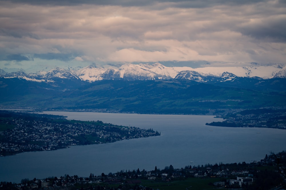 a large body of water surrounded by mountains