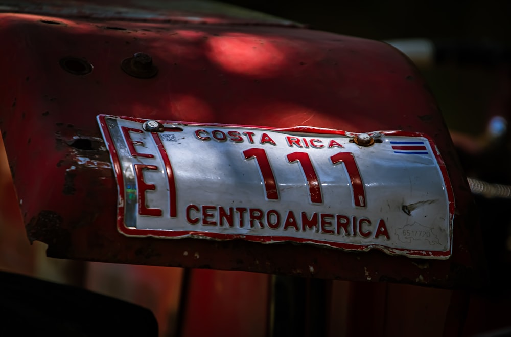 a close up of a license plate on a vehicle