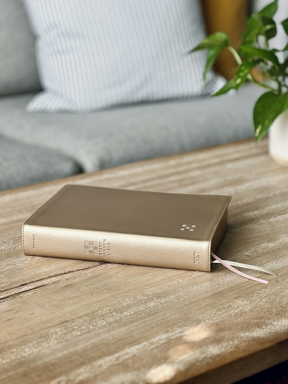 a book sitting on top of a wooden table