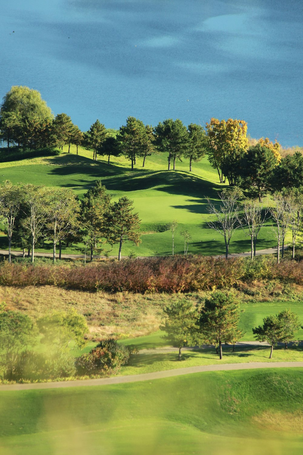 a view of a golf course from a distance