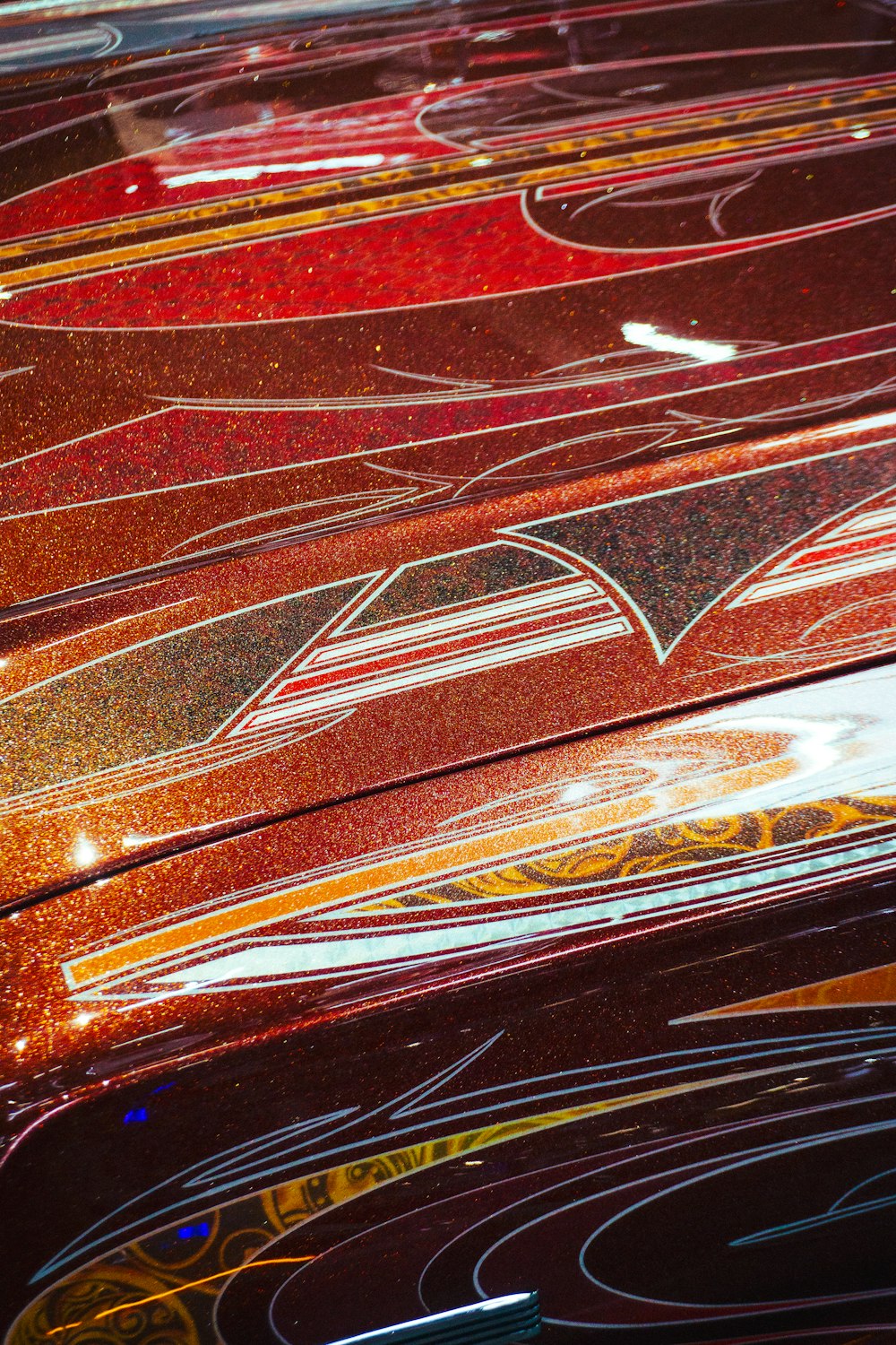 a close up of the hood of a car