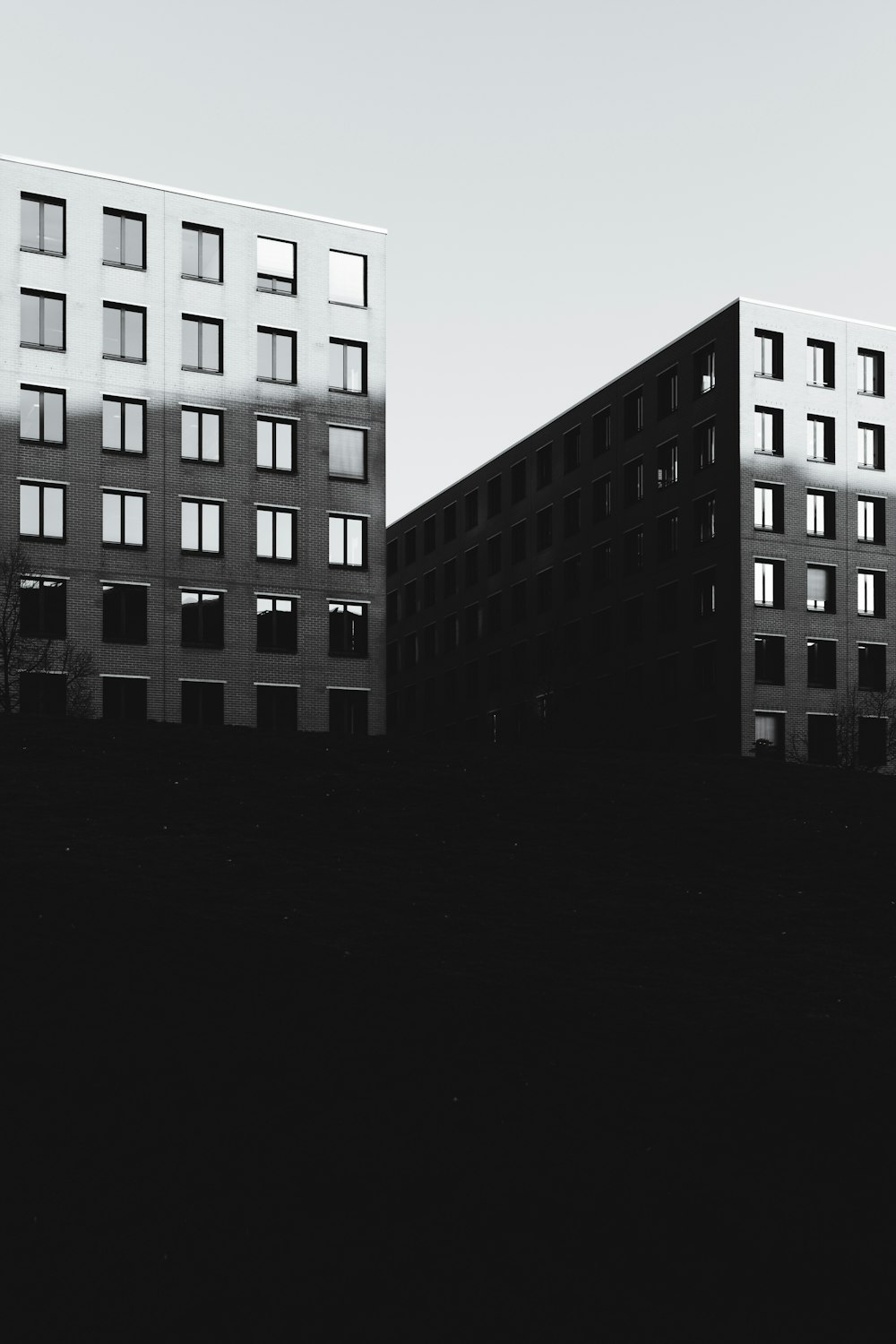 a black and white photo of two buildings