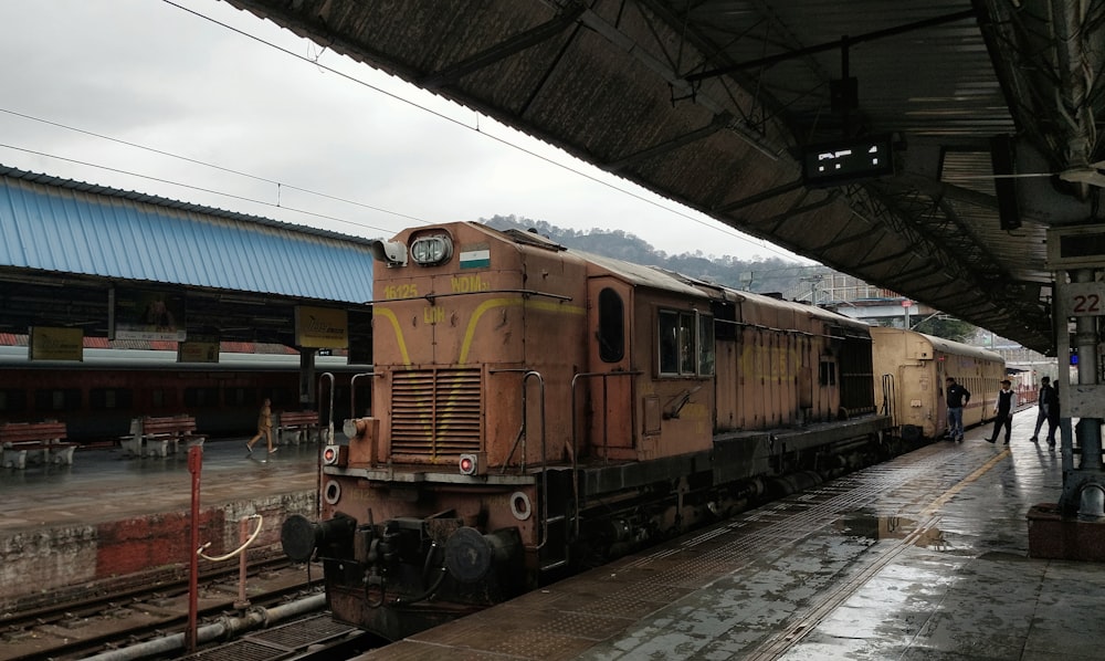 a train is parked at a train station