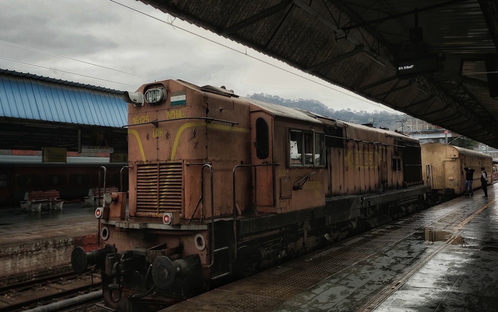 a train is parked at a train station