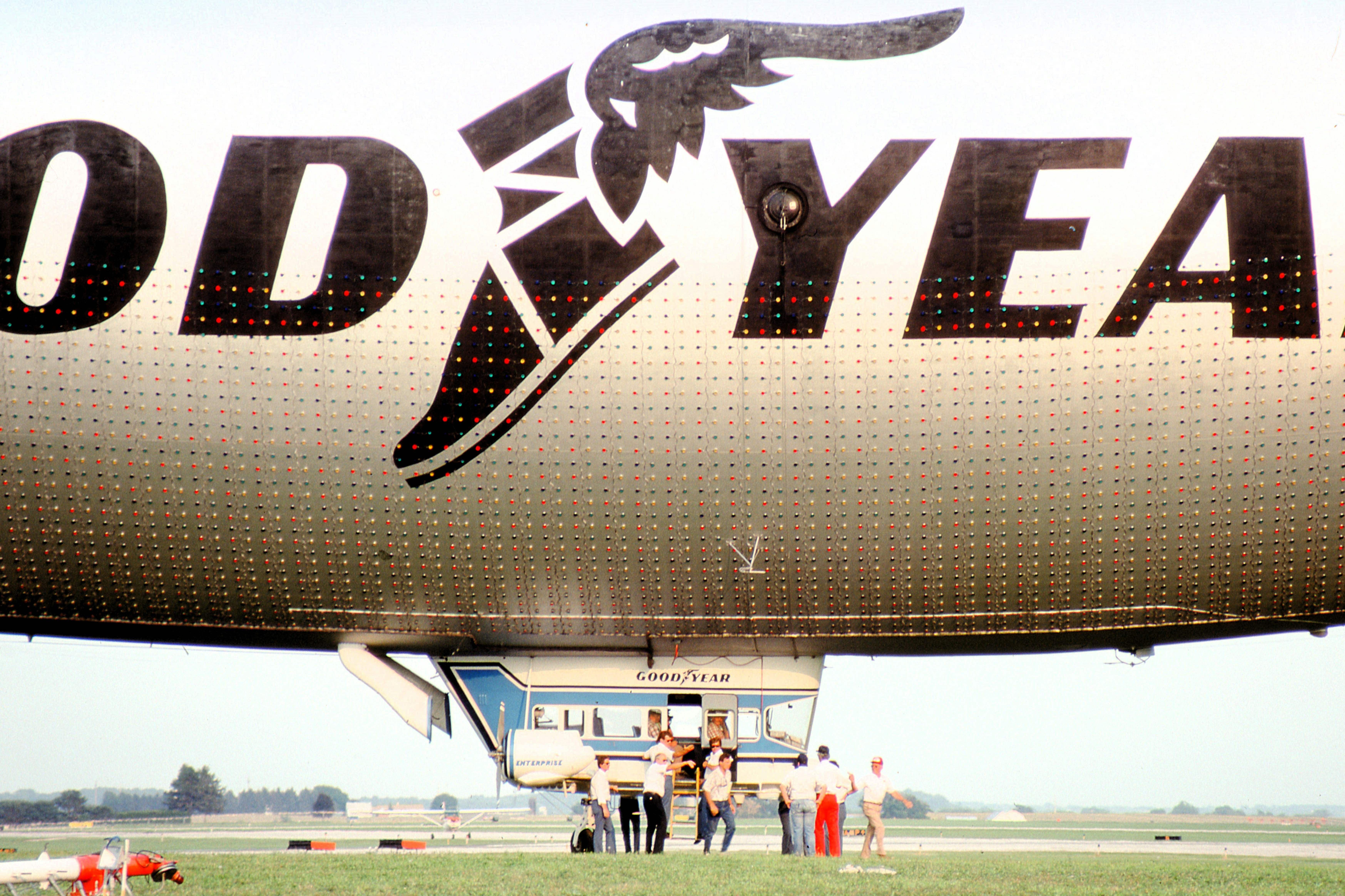 The tail end of an airplane with the word odd year on it
