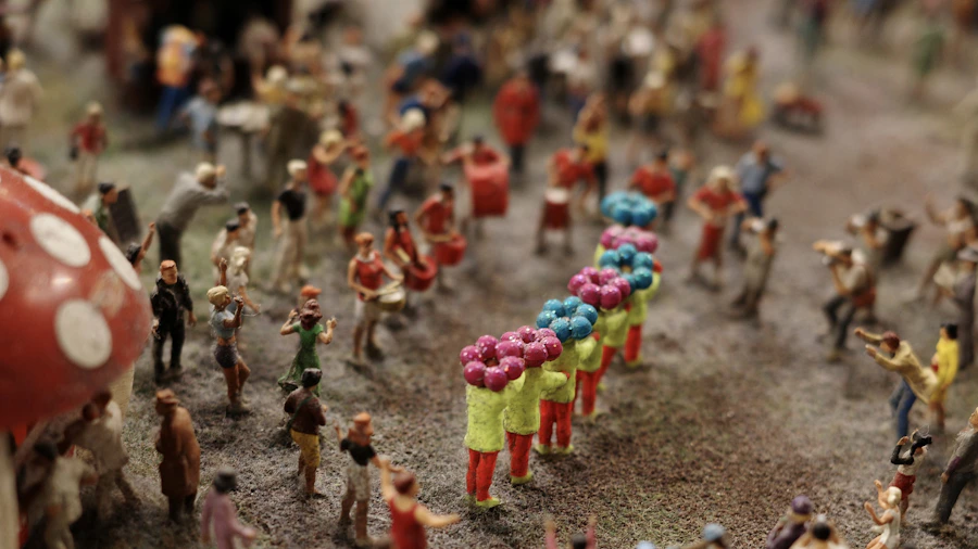 Funny miniature characters gathered together