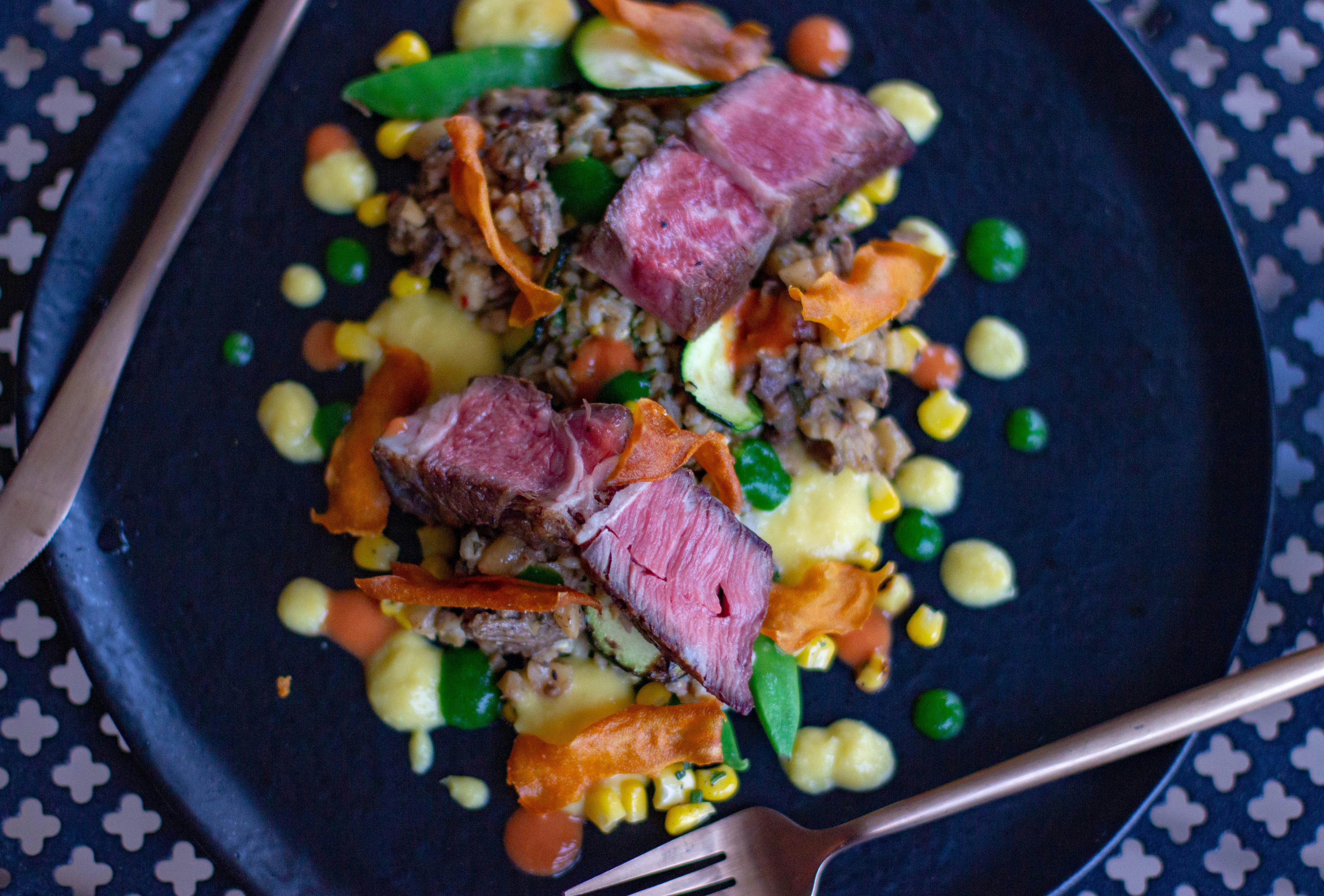A colorful, whole-food meal featuring vibrant vegetables and lean protein - balance mind body spirit