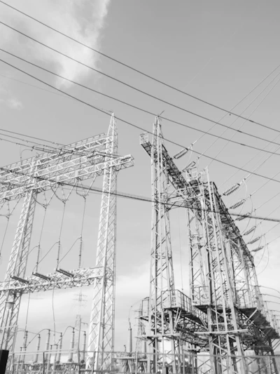 a black and white photo of power lines