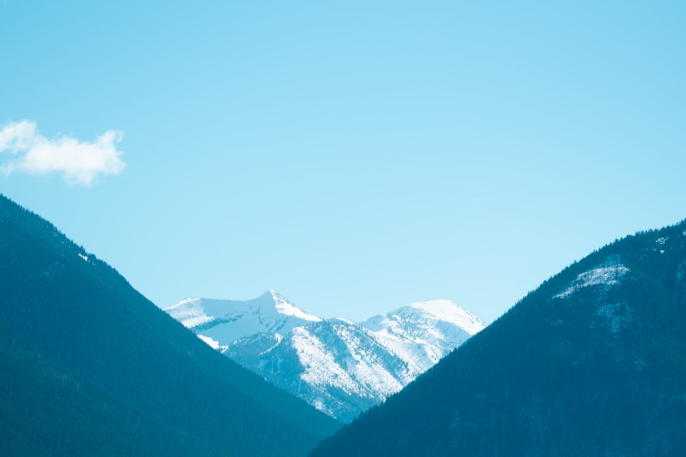 a view of a mountain range with snow on the top