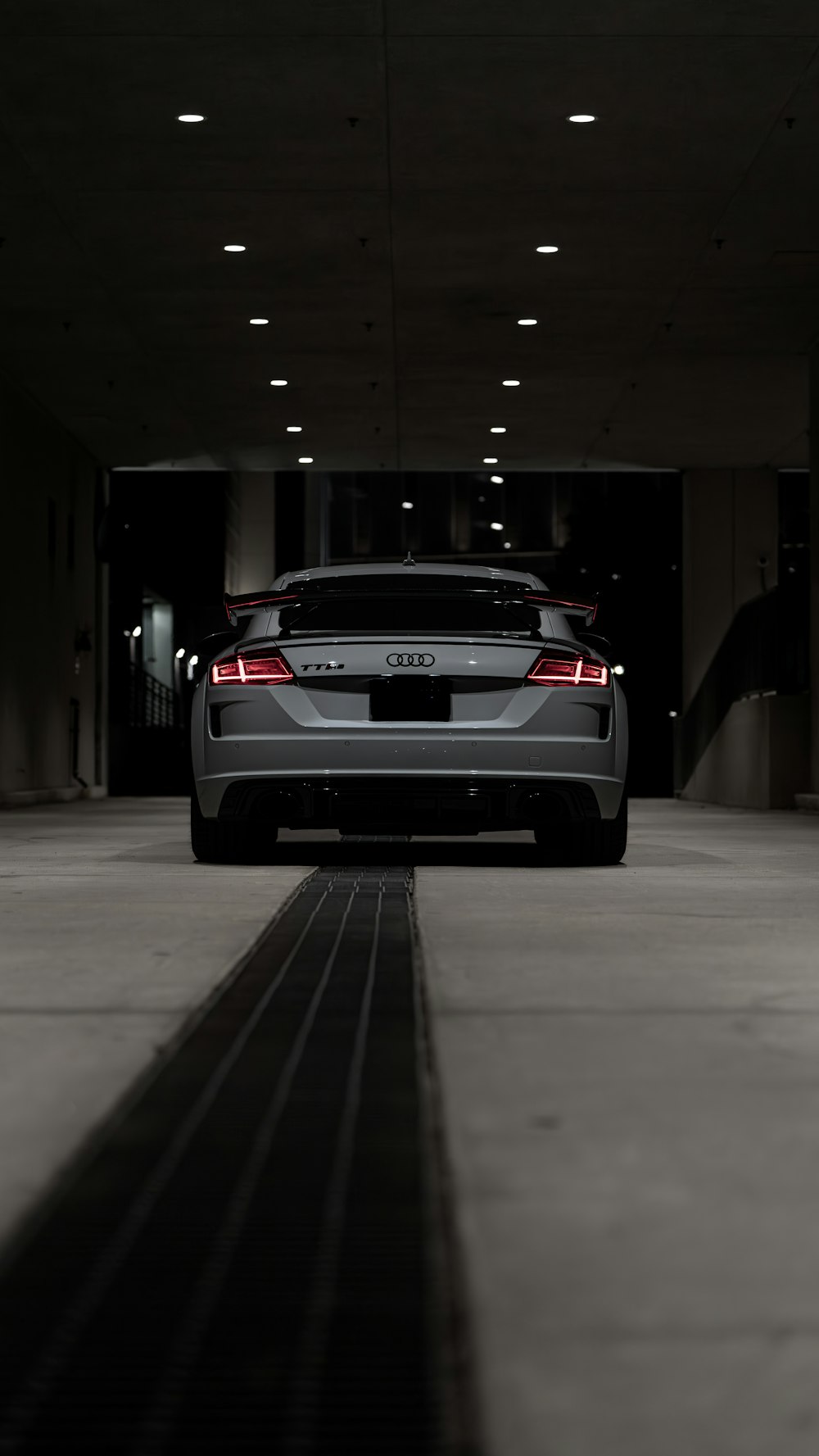 a car is parked in a parking garage