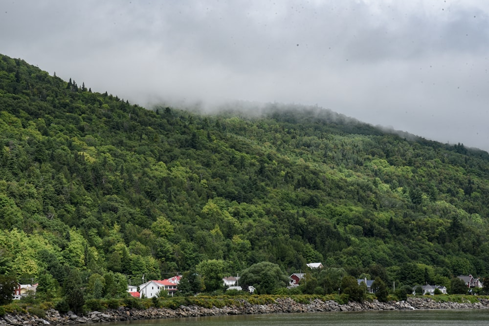 a mountain with houses on the side of it