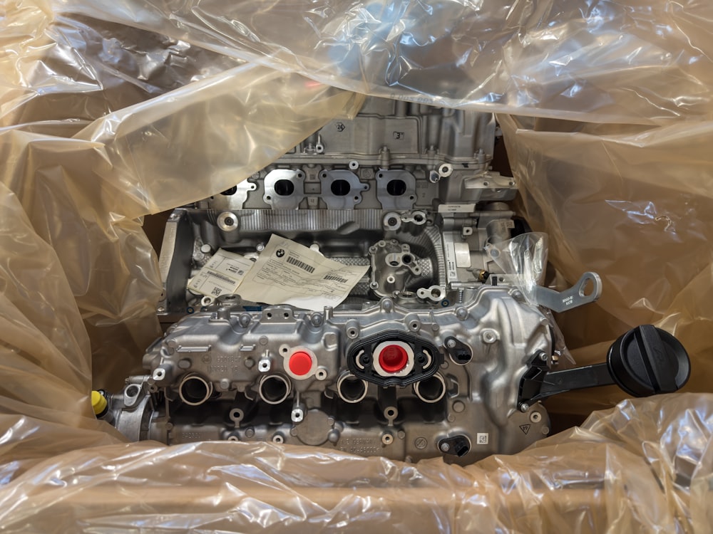 a picture of a car engine in a plastic bag