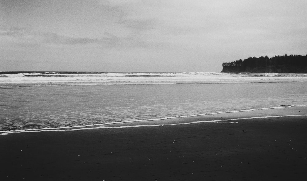 a black and white photo of a beach