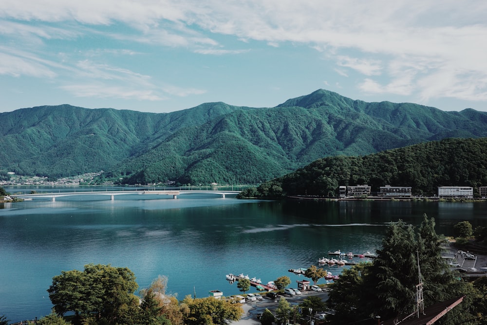 a large body of water surrounded by mountains