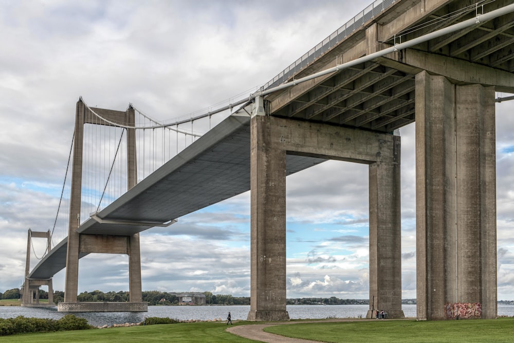 a bridge over a body of water under a cloudy sky