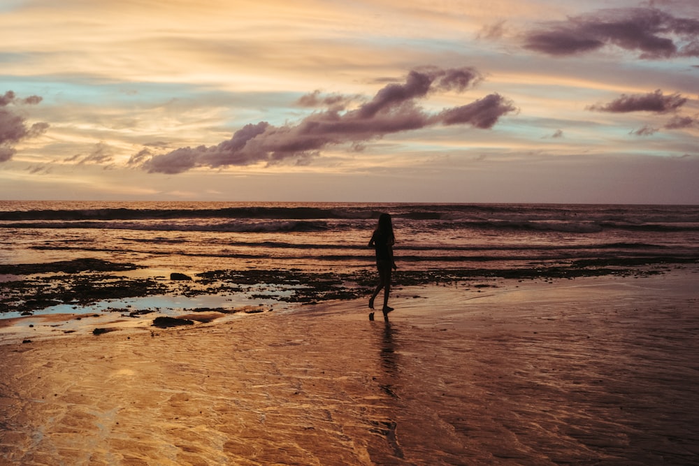 a person standing on a beach next to the ocean