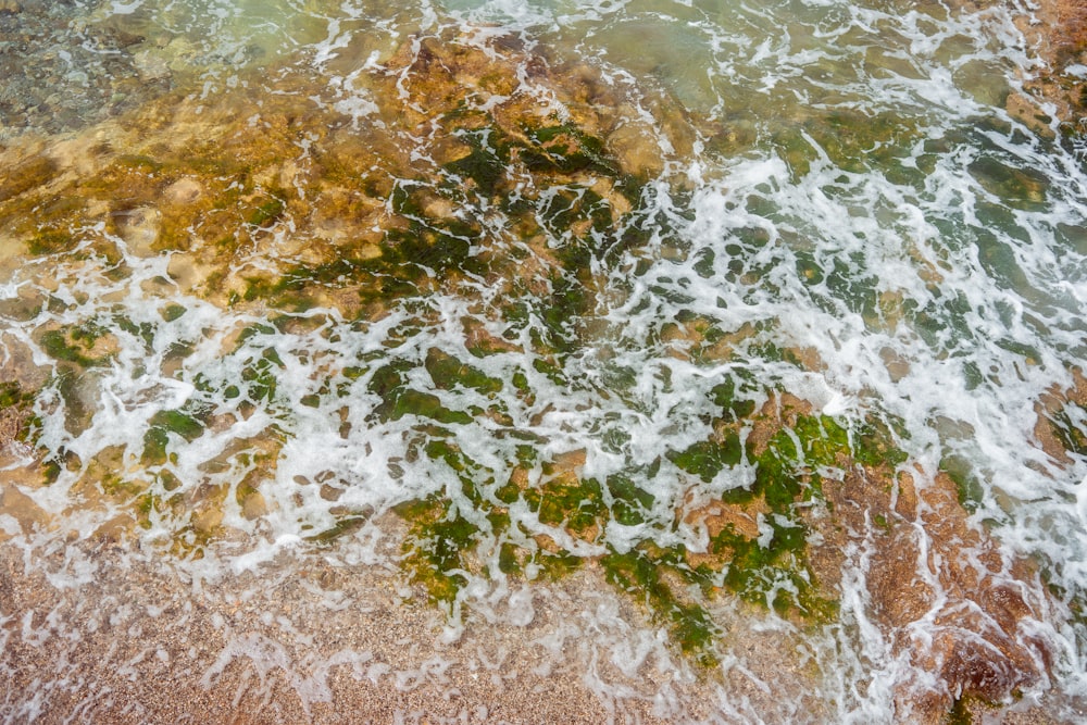 an aerial view of a body of water