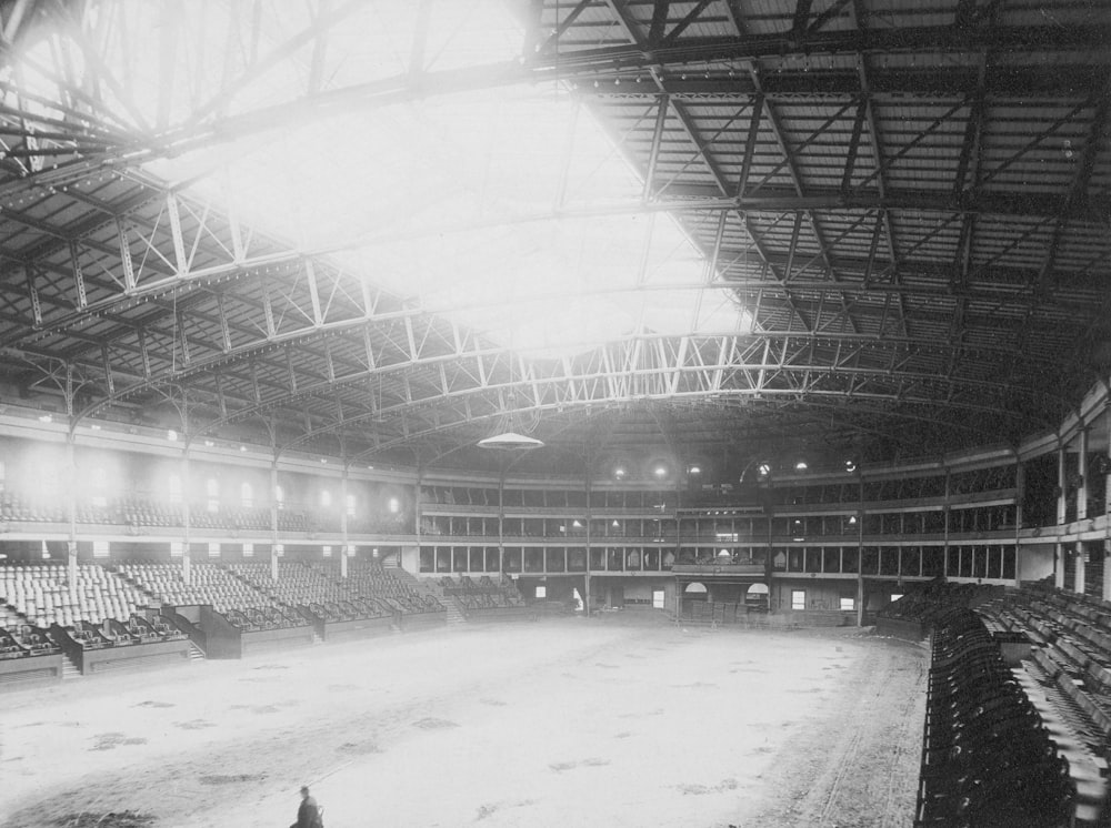an old photo of a large empty stadium