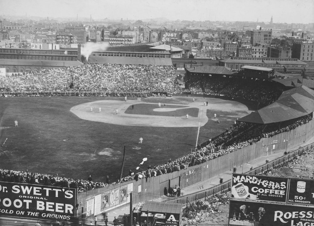 a baseball stadium filled with lots of people