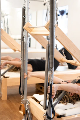 a group of people in a pilates class
