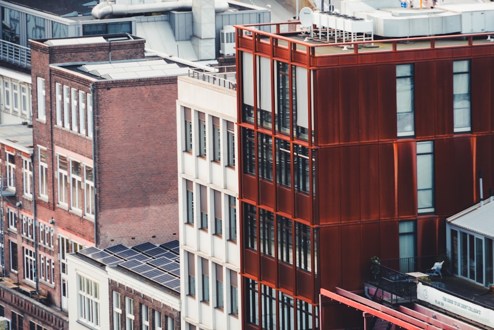 a view of a very tall building with lots of windows