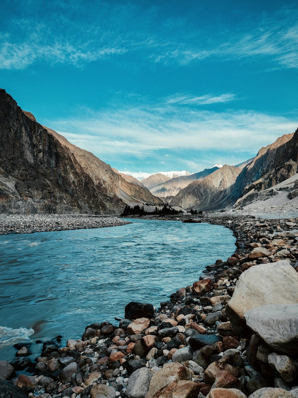 a body of water surrounded by mountains and rocks