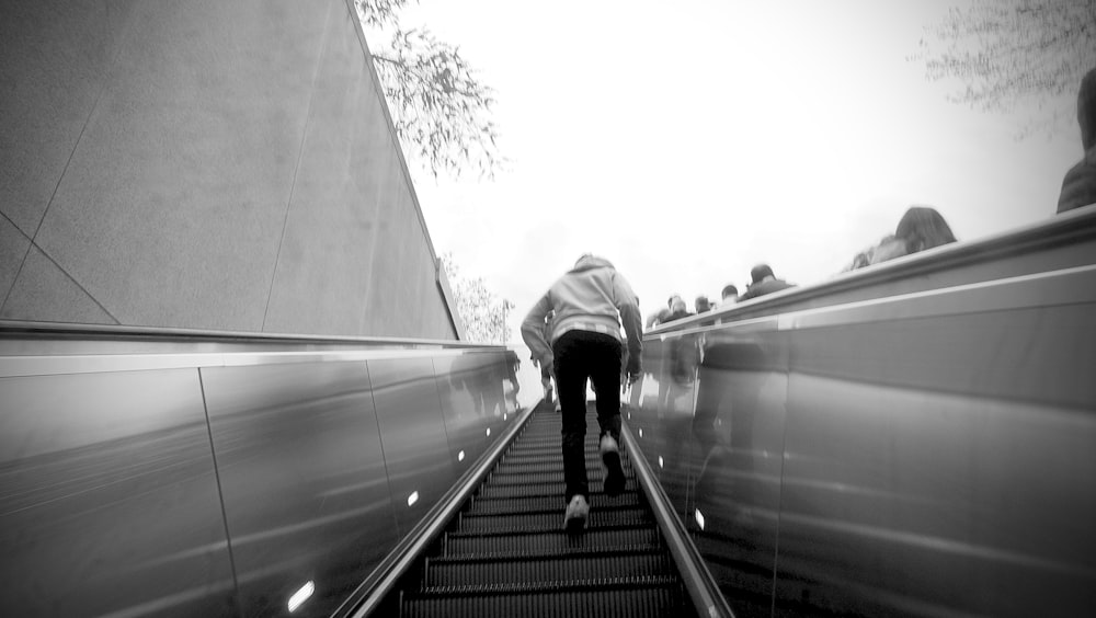 a person walking up a set of stairs