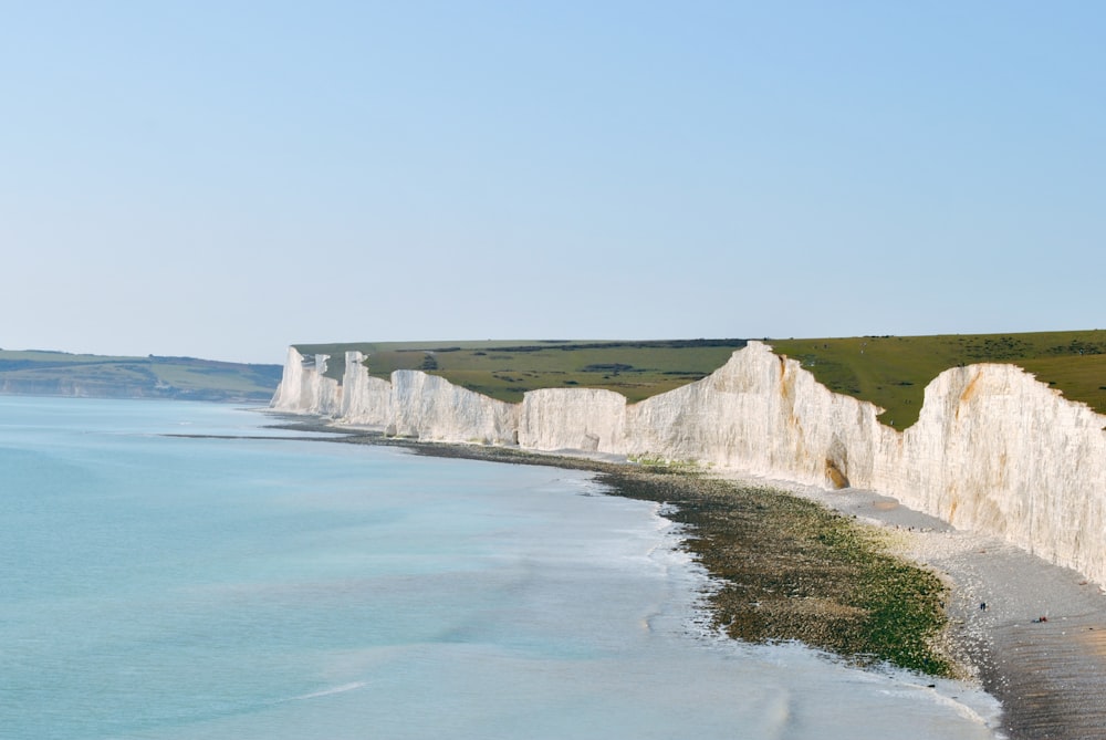 a view of the white cliffs of the beach