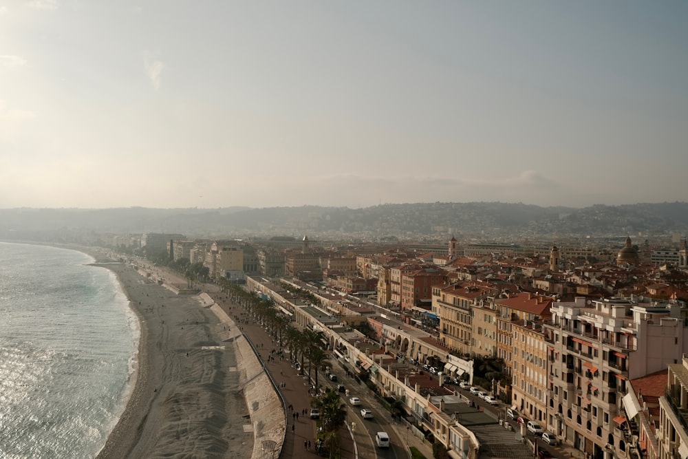 a view of a beach and the ocean from a high point of view