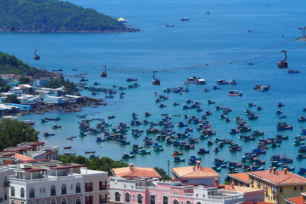 a harbor filled with lots of boats floating on top of water