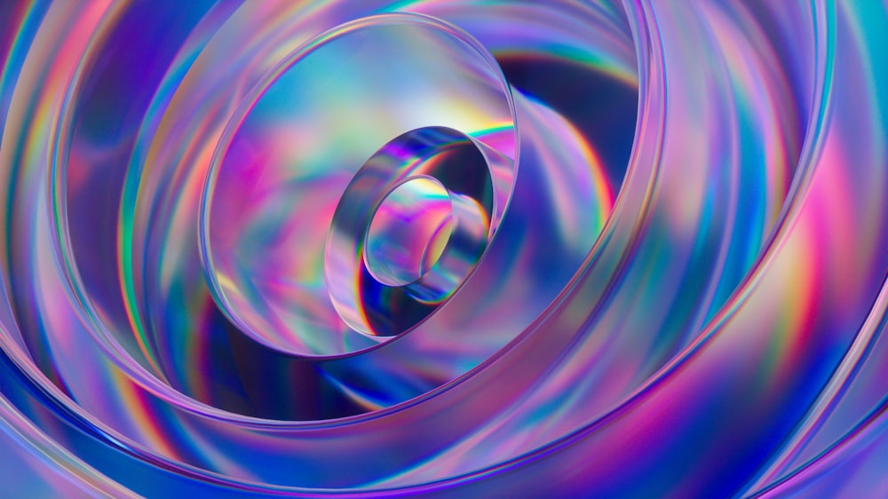 an abstract image of a circular object in blue and pink