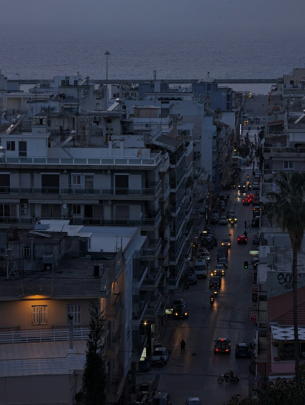 a view of a city street at night