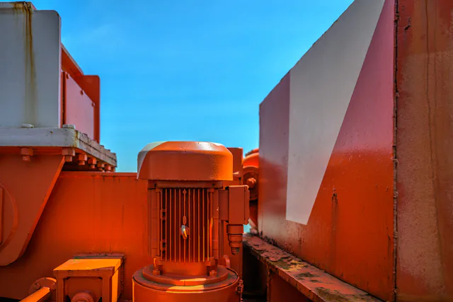 Orange portable generator equipment positioned outdoors near a building