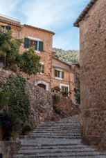 a set of stone steps leading up to a building