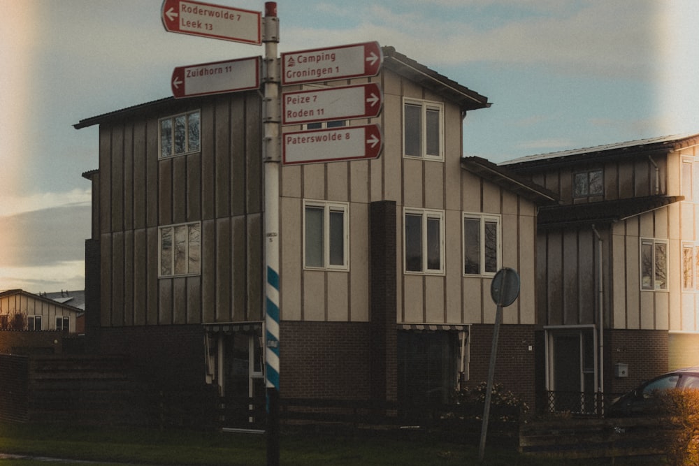 a street sign in front of a building