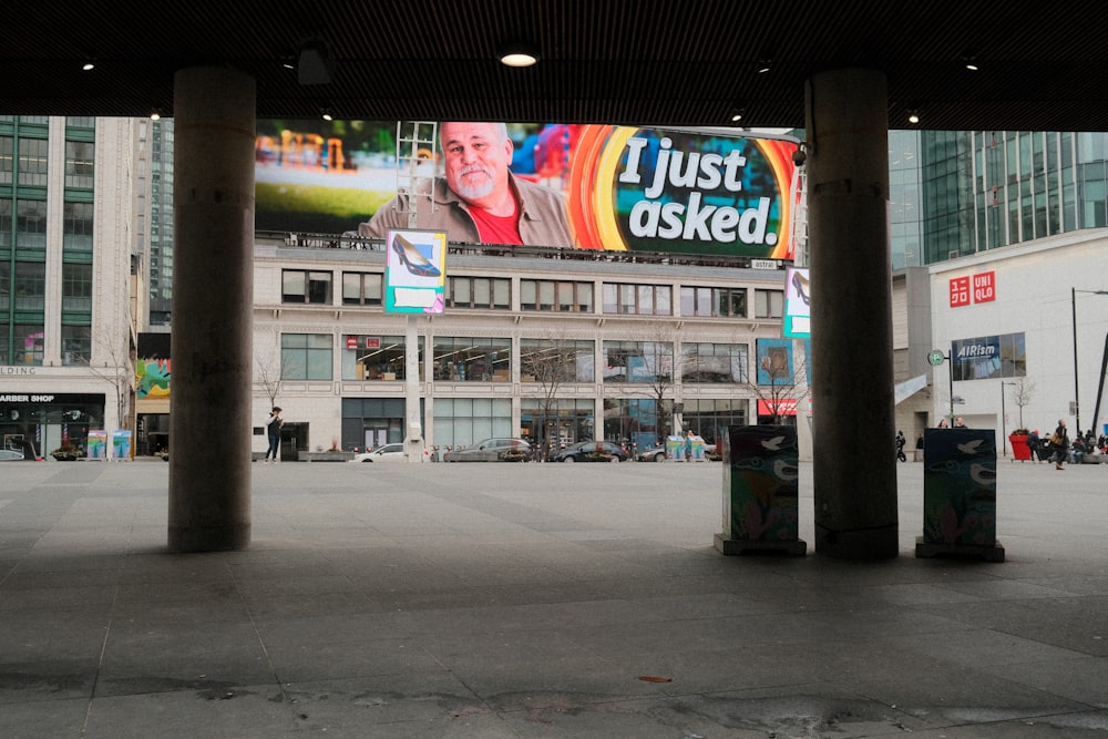 a building with a large advertisement on the side of it